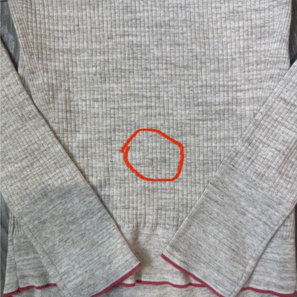 Victorias Secret Ribbed Mock Neck Long Sleeve Top Heathered Beige Pink Trim L G - Picture 3 of 6